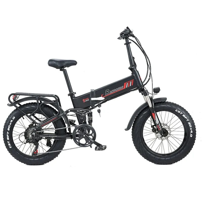 Folding Fat Tire Electric Bike 20" – 1000W, 48V 17Ah, 2-Seater, Removable Battery