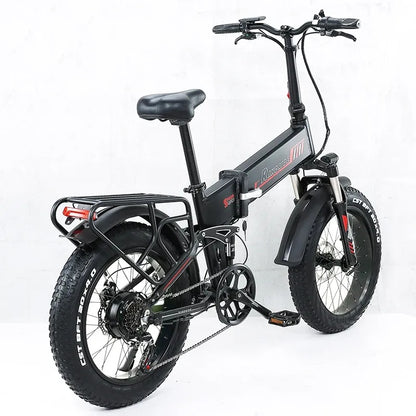 Folding Fat Tire Electric Bike 20" – 1000W, 48V 17Ah, 2-Seater, Removable Battery