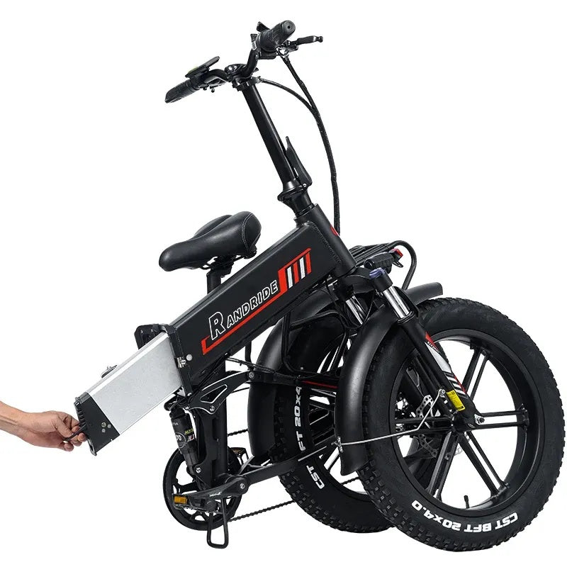 Folding Fat Tire Electric Bike 20" – 1000W, 48V 17Ah, 2-Seater, Removable Battery